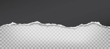 Yumuşak gölgeli yırtık, yatay siyah kağıt parçası metin için kare arkaplanda. Vektör illüstrasyonu