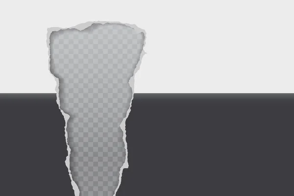 На сером квадратном фоне разорвана белая и черная горизонтальная бумажная дыра с мягкой тенью, рамка для текста. Векторная иллюстрация — стоковый вектор