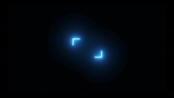 Аннотация Blue moving neon lights with strobe, glitch effect, rectangular frame, laser show looped animation — стоковое видео
