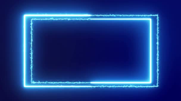 Αφηρημένο μπλε νέον φως, ηλεκτρική ισχύς με στροβοσκοπικό φως, κινούμενο ορθογώνιο πλαίσιο, laser show looped animation — Αρχείο Βίντεο