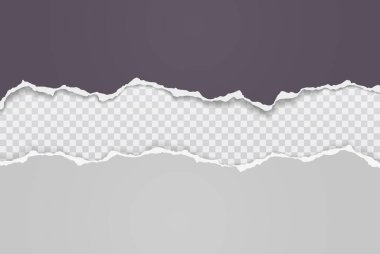 Yumuşak gölgeli yırtık beyaz ve koyu gri renkli kağıt parçaları metin için kare arkaplanda. Vektör illüstrasyonu