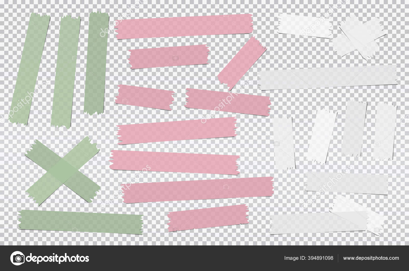 White, pink, green different size adhesive, sticky, masking, duct tape,  paper pieces are on squared gray background Stock Vector by ©flas100  394891098