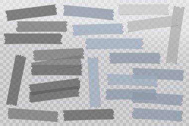 Beyaz ve renkli farklı boyutlarda yapıştırıcı, yapışkan, maskeleme, koli bandı, kağıt parçaları beyaz arkaplanda.