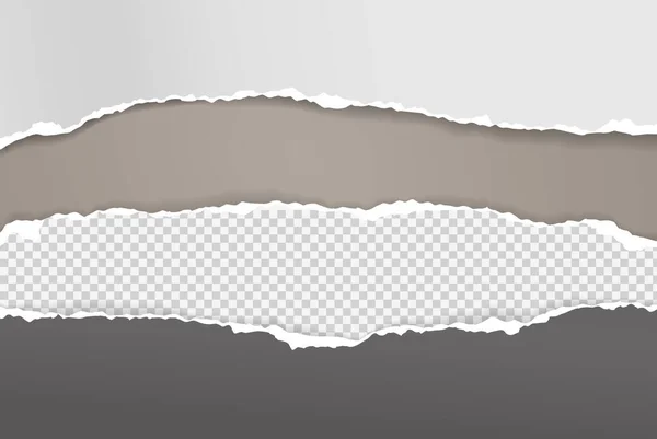Zerrissene, zerrissene Stücke horizontal schwarz-weiß karierten Papiers mit sanftem Schatten stehen auf braunem Hintergrund für Text. Vektorillustration — Stockvektor