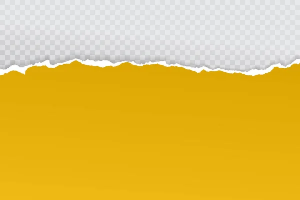 Кусок рваной ярко-желтой горизонтальной бумаги с мягкой тенью застрял на белом квадратном фоне. Векторная иллюстрация — стоковый вектор
