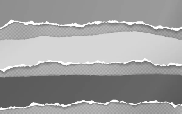 Tiras de rasgado, rasgado cinza e branco papel com sombra macia estão no fundo quadrado para texto. Ilustração vetorial — Vetor de Stock