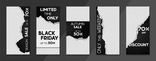 Set of sale, website store banner templates. Banners for online shopping. Editable Instagram Stories template with torn paper. Vector illustrations for posters and newsletter designs, ads Vector Graphics