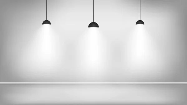 Black lamps in white studio near the wall. Vector illustration Royalty Free Stock Vectors