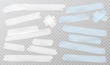 Beyaz ve pembe farklı boyutlarda yapıştırıcı, yapışkan, maskeleme, koli bandı, kağıt parçaları koyu kare arka planda.