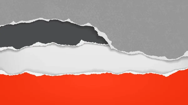 Trozos de papel desgarrado, rojo rasgado, negro y gris con sombra suave están sobre fondo blanco para el texto. Ilustración vectorial — Vector de stock