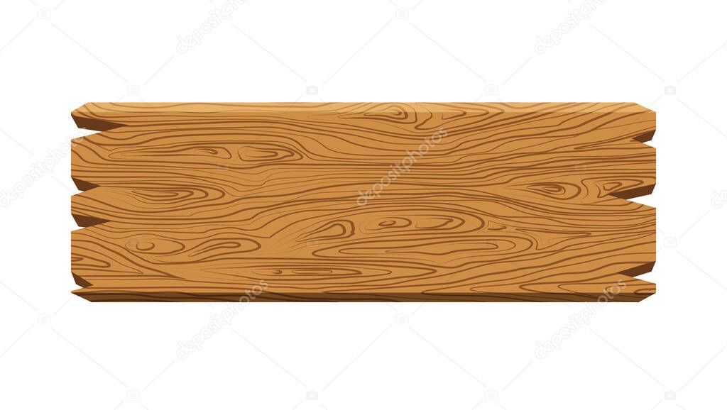 Brown wooden sign, old plank for text or design is isolated on white background. Vector illustration