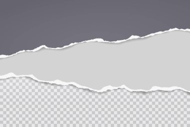 Yumuşak gölgeli yırtık siyah beyaz kağıt parçası mesaj için saydam arkaplanda. Vektör illüstrasyonu