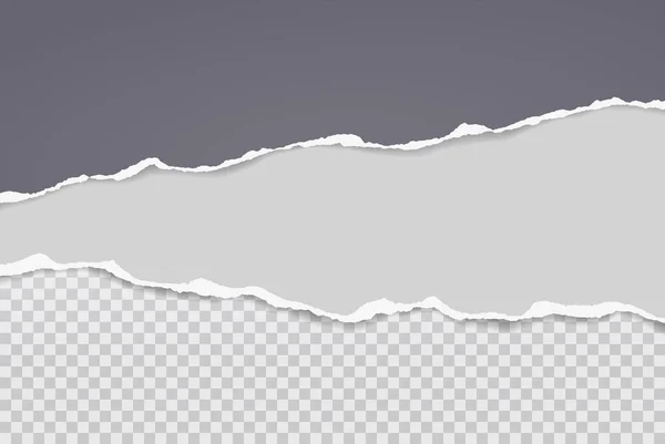 Un pedazo de papel blanco y negro rasgado y desgarrado con una sombra suave está sobre un fondo transparente para el texto. Ilustración vectorial — Vector de stock