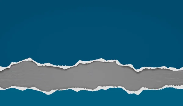 Pezzi di carta strappata, strappato blu con ombra morbida sono su sfondo grigio scuro per il testo. Illustrazione vettoriale — Vettoriale Stock