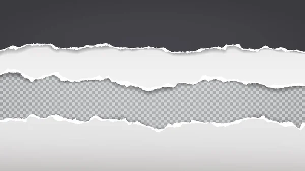 Desgarrado de blanco, tiras de papel negro, piezas están sobre fondo transparente, cuadrado para texto, publicidad o diseño. Ilustración vectorial — Archivo Imágenes Vectoriales