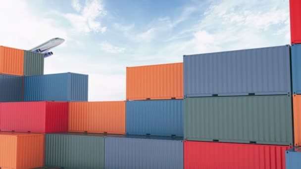 Aereo Che Sorvola Impilamento Container — Video Stock