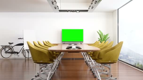带绿屏的会议室 — 图库视频影像