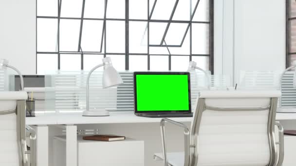Büroeinrichtung Mit Grünem Bildschirm — Stockvideo