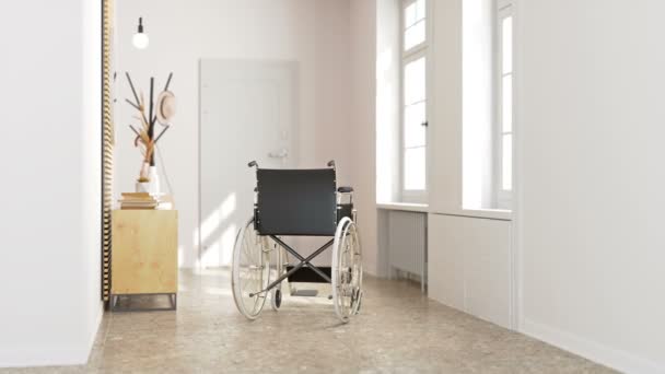 Cadeira Rodas Sozinha Casa — Vídeo de Stock