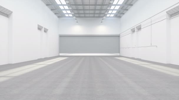Empty Warehouse Door Opening — Stock Video