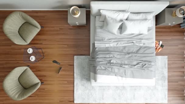 Modern Bir Yatak Odasıüst Görünümü — Stok video