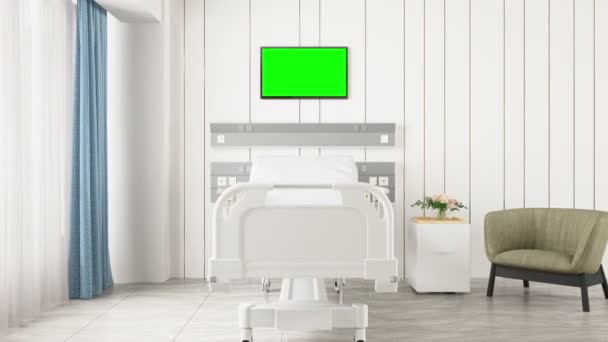 Moderna Cama Hospital Con Televisión Con Pantalla Verde Pista — Vídeos de Stock