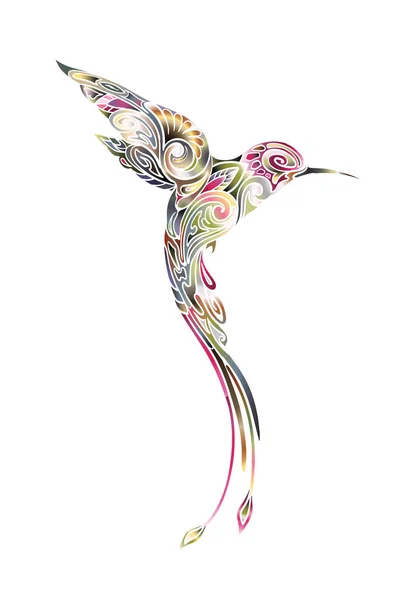 Colibri Paradise Bird Silhouette Recueillie Partir Ornement Plante Couleurs Vives Illustration De Stock