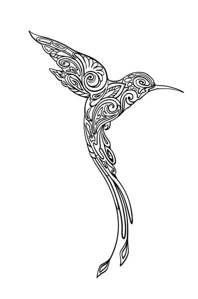 Bergaya Monokrom Siluet Burung Kolibri - Stok Vektor