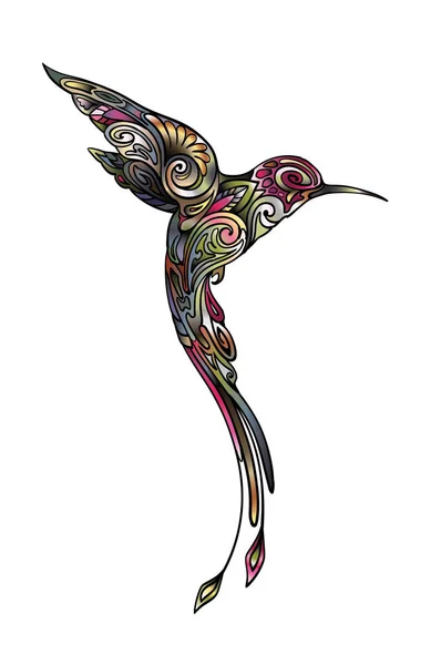Hummingbird Bird Paradise Bird Silhouette Collected Plant Ornament Bright Colors — Stock Vector