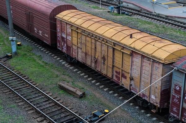 Vagón Carga Transporte Ferroviario Vagones Mercancías Ferroviarias Sobre Raíles — Foto de Stock