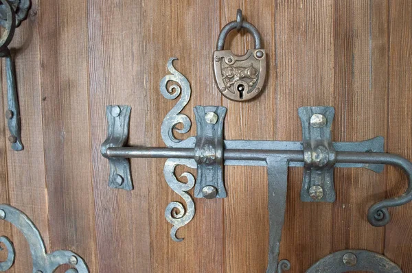 Old Lock Old Wooden Door — Stock Photo, Image