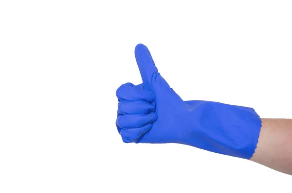 Blue Glove Cleaning Female Hand Shows Thumb Concept Cleanliness — Stock Photo, Image