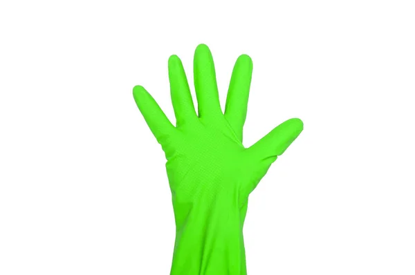 Вивіски Зелених Захисних Рукавичок Пальці Символ Ять Ізольовані Білому Поняття — стокове фото