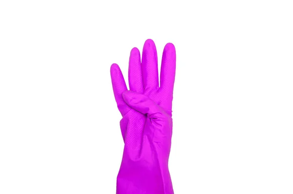 Знаки Пурпурных Защитных Перчаток Пальцы Символизируют Четыре Изолирован Белом Понятие — стоковое фото