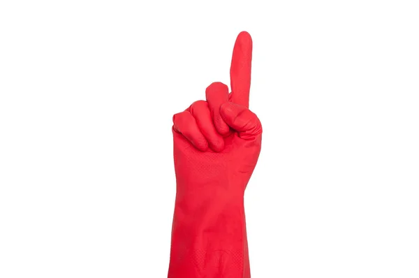 Signos Hechos Guantes Protectores Rojos Símbolo Dedos Uno Aislado Sobre — Foto de Stock