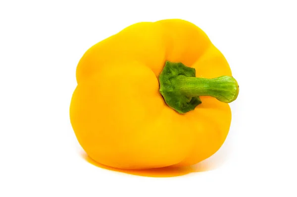 Süßer Gelber Paprika Mit Grünem Stiel Isoliert Auf Weißem Hintergrund — Stockfoto