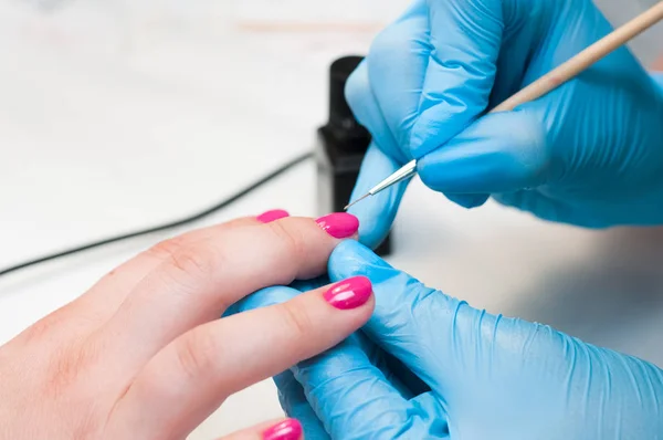 Manicure Nail Paint Roze Kleur Nagel Verzorging Close Van Mooie — Stockfoto
