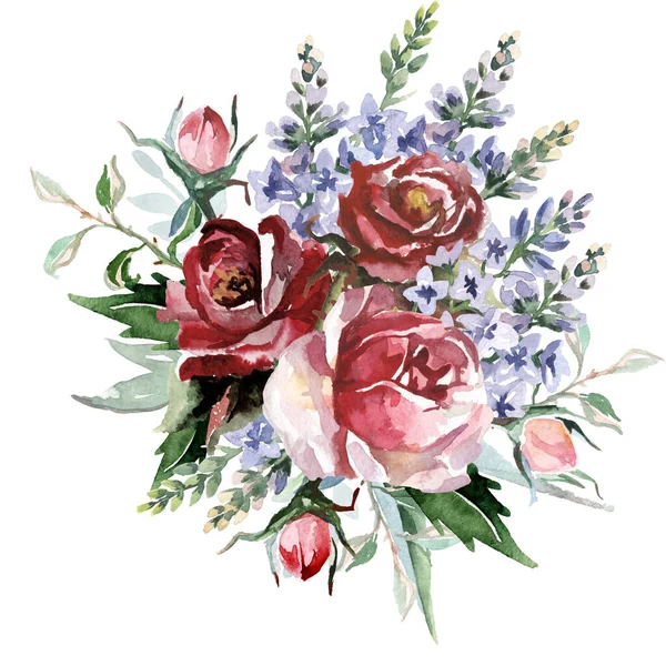 Aquarel Bloemen Boeket Geïsoleerd Witte Achtergrond Kan Gebruikt Worden Als — Stockfoto