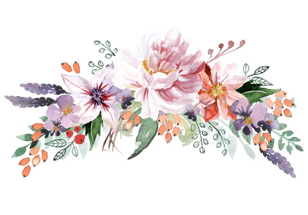 Букет Квітів Акварелі Ізольований Білому Тлі Може Використовуватися Вітальна Листівка — стокове фото