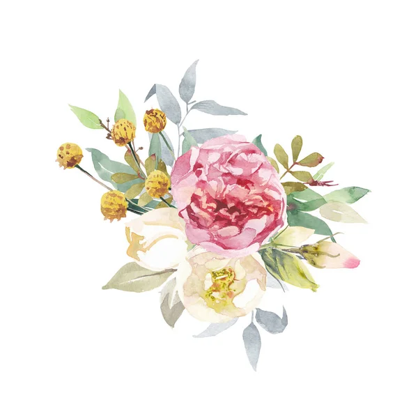 Букет Квітів Акварелі Ізольований Білому Тлі Може Використовуватися Вітальна Листівка — стокове фото