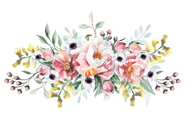 Aquarel Bloemen Boeket Geïsoleerd Witte Achtergrond Kan Gebruikt Worden Als — Stockfoto