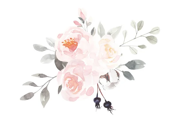 Bouquet Fleurs Aquarelle Illustration Isolée Sur Fond Blanc Jardin Sauvage — Photo