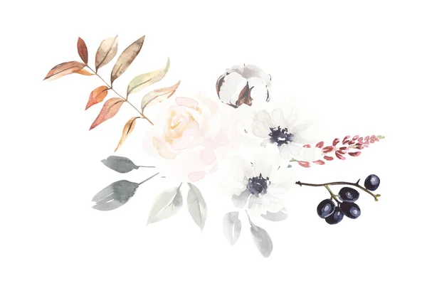 Bouquet Fleurs Aquarelle Illustration Isolée Sur Fond Blanc Jardin Sauvage — Photo