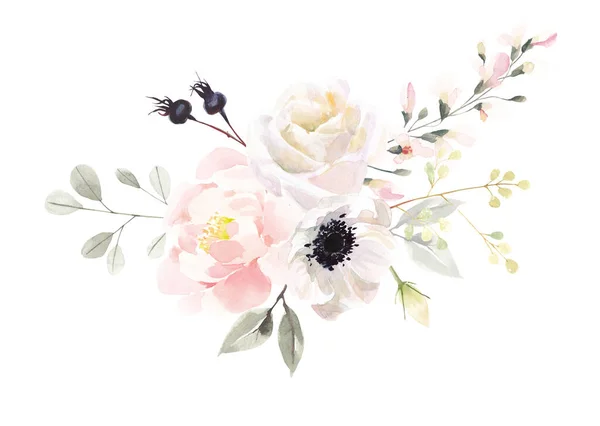 Watercolor Flowers Bouquet Illustration Isolated White Background Garden Wild Forest Royalty Free Stock Images