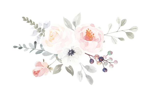 Bouquet Fleurs Aquarelle Illustration Isolée Sur Fond Blanc Jardin Sauvage — Photo