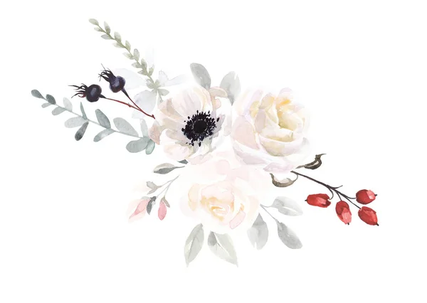 Bouquet Fleurs Aquarelle Illustration Isolée Sur Fond Blanc Jardin Sauvage — Photo