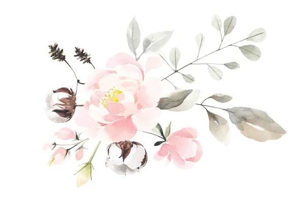 Aquarellblumen Strauß Illustration Isoliert Auf Weißem Hintergrund Garten Und Wild — Stockfoto