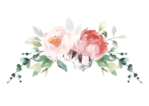 Букет Квітів Акварелі Ілюстрація Ізольована Білому Тлі Сад Дикі Лісові — стокове фото