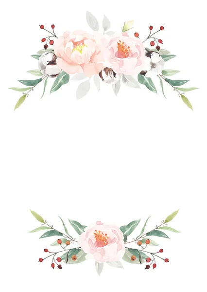 Aquarel Hand Geschilderd Groene Bloemen Banner Met Groene Bladeren Kruiden Stockfoto