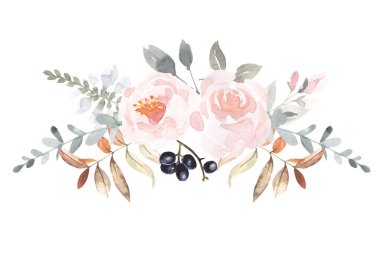 Suluboya çiçekleri. Resimler beyaz arkaplanda izole edildi. Bahçe ve yabani, orman bitkisi, çiçekler, dallar. Botanik Clipart. 